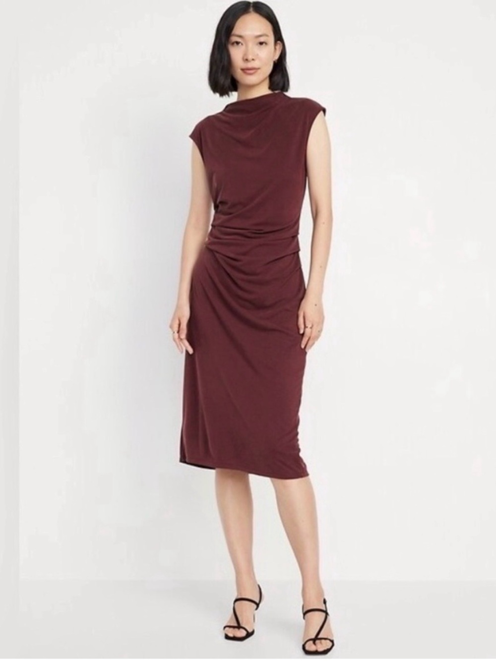 Old Navy Sleeveless Wine  Ruched Midi Dress